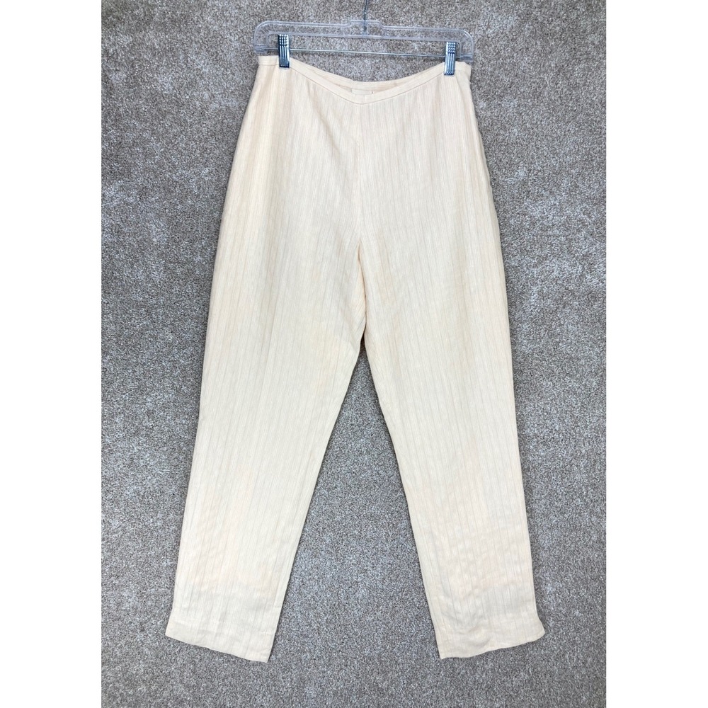 Merona 100% Linen Straight Leg Pants Womens 10 Cream Side Zip Office Minimalist